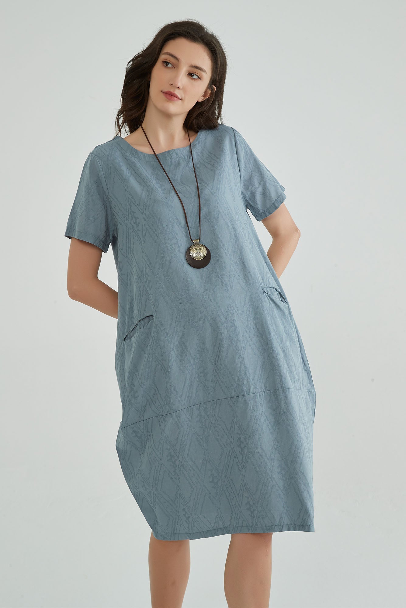 Windy Blue Jaquard Summer Dresses for Mature Ladies - Whisper Mint